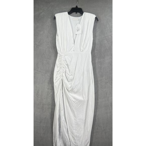 Rumer Tully Maxi Dress Size Small White V-neck Side Slit - Picture 3 of 12